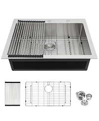 huluwat 33x22x10inch Kitchen Sink Drop In Topmount Stainless Steel Single Bowl 16 Gauge