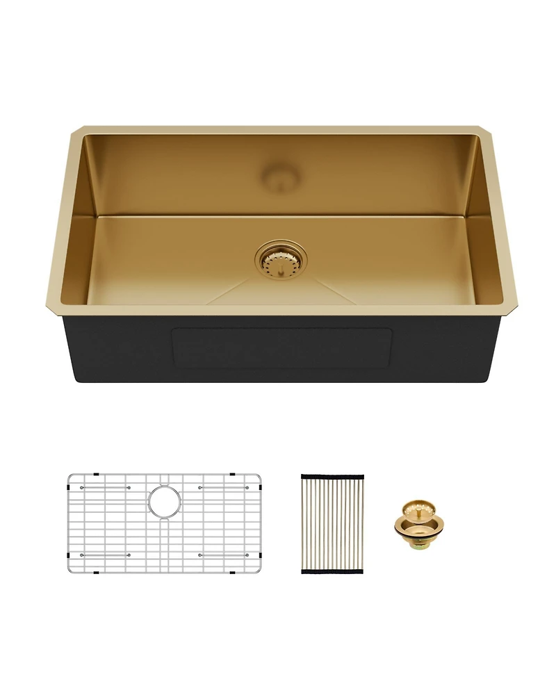 flynama 32x19x10-Inch Stainless Steel Undermount Farmhouse Kitchen Sink Single Bowl with Grid