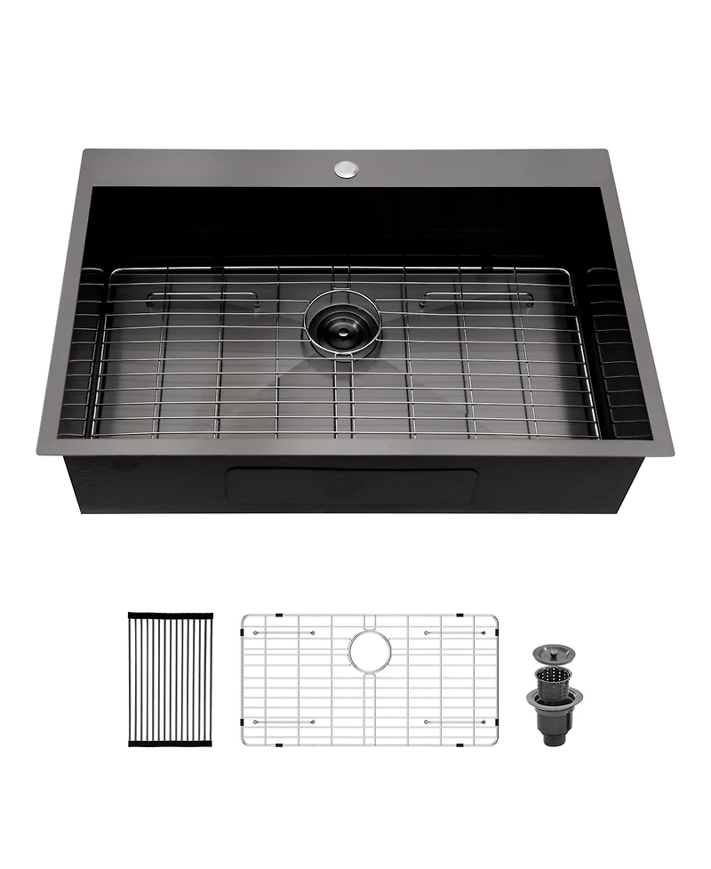 huluwat 30x22x9inch Drop In Kitchen Sink Gunmetal Black Stainless Steel 16 Gauge Topmount
