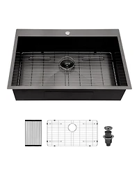 huluwat 30x22x9inch Drop In Kitchen Sink Gunmetal Black Stainless Steel 16 Gauge Topmount