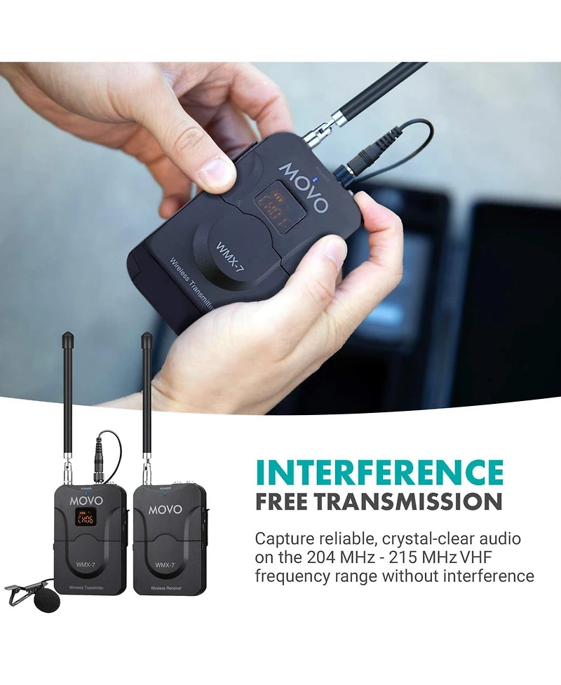 Movo Wmx-7 Vhf 12-Channel Wireless Lavalier Microphone System Compatible with Dslr Cameras, Camcorders, Smartphones