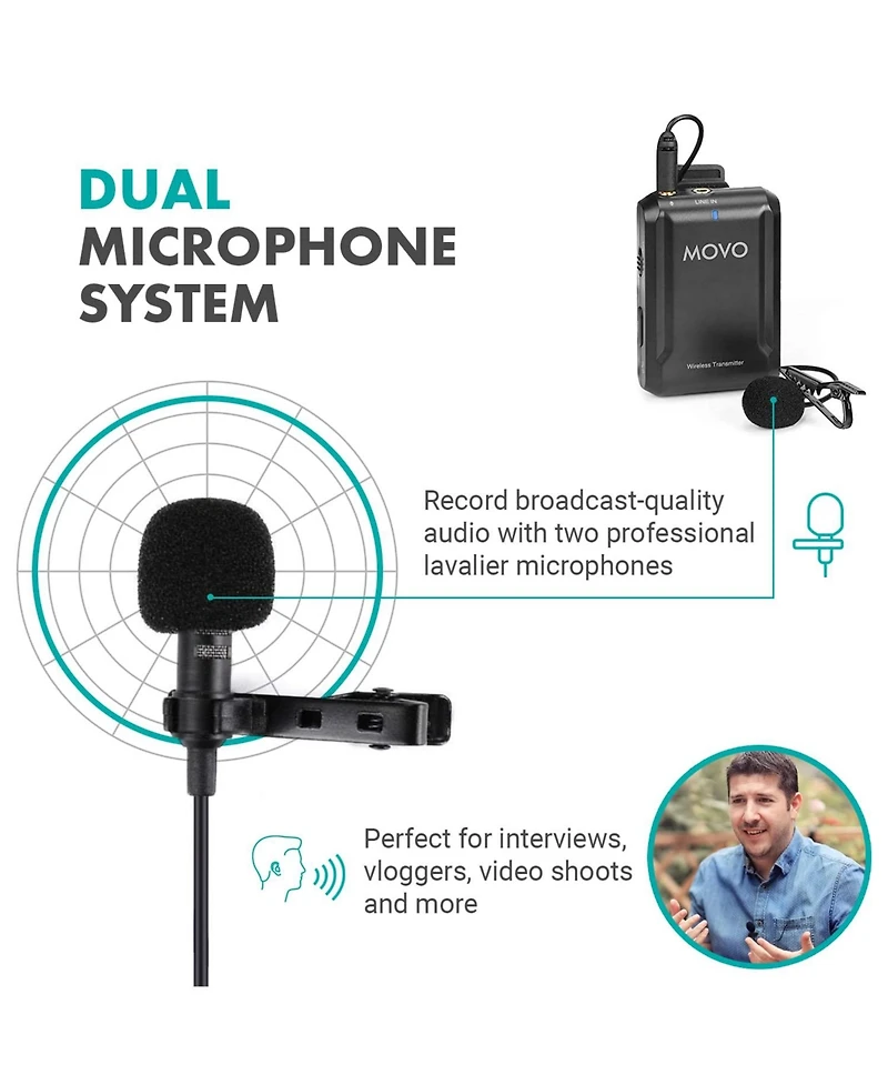 Movo Edge-op-Duo Dual Wireless Lavalier Microphone for Osmo Pocket 1 and 2