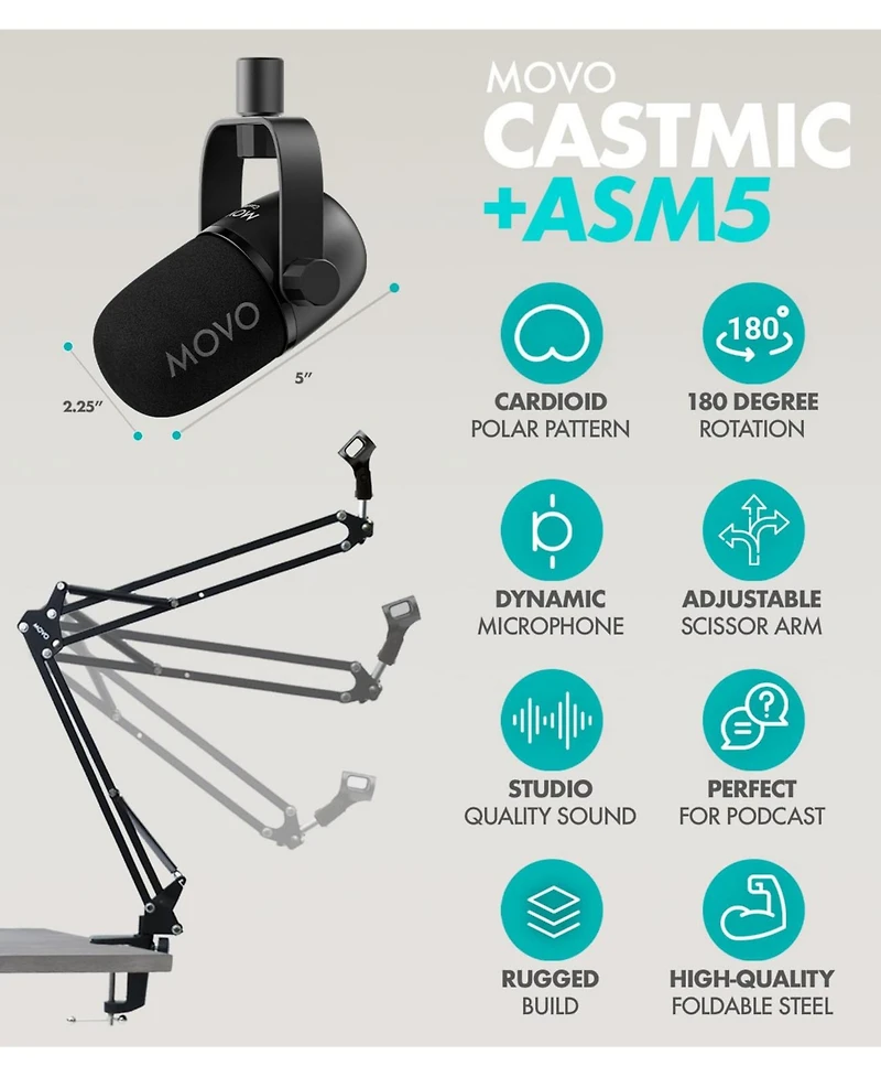 Movo PodPro-ah Portable Podcasting Bundle for 2 for Smartphones and Computers