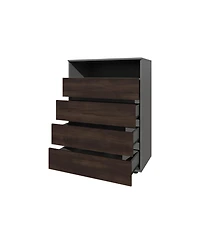 Fm Furniture Tokio 4 Drawer Dresser with Open Shelf, Stained Walnut