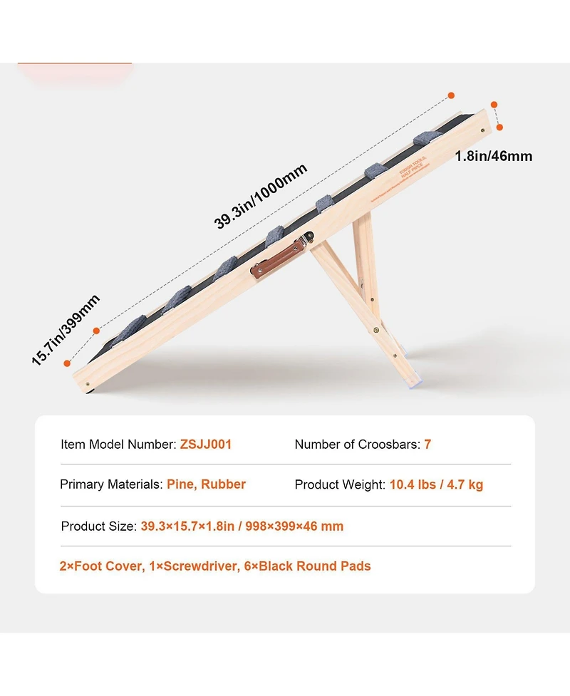 Adjustable Wooden Folding Pet Ramp, 39.3"