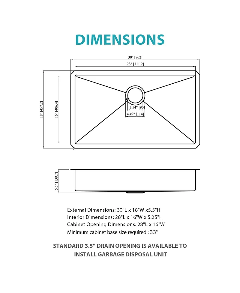 flynama 30x18x5.5inch Ada Compliant Kitchen Sink Undermount Stainless Steel Single Bowl 16 Gauge