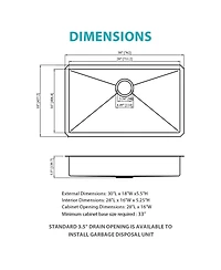 flynama 30x18x5.5inch Ada Compliant Kitchen Sink Undermount Stainless Steel Single Bowl 16 Gauge