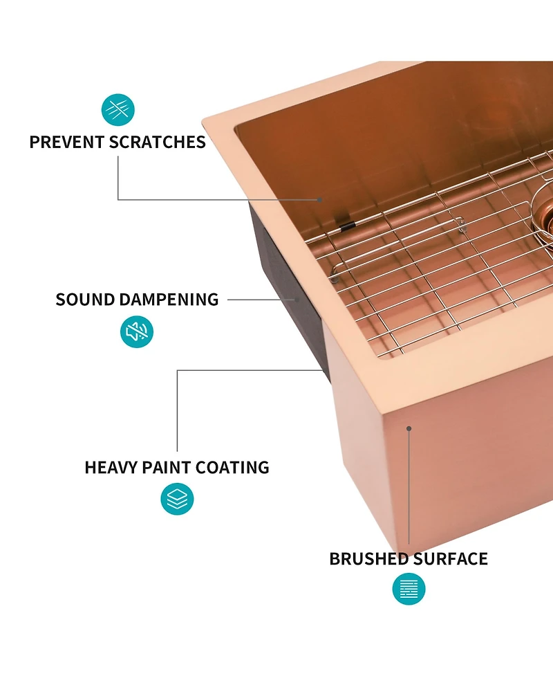 Flynama 36" Rose Gold Farmhouse Apron Front Kitchen Sink, 16-Gauge T304 Stainless Steel with Dish Grid, Drain Assembly & Drying Rack