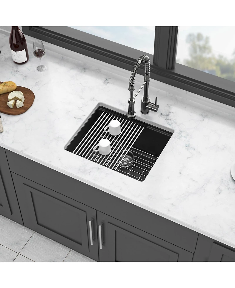 flynama 21x18x9.65inch Black Granite Composite Undermount Workstation Kitchen Sink