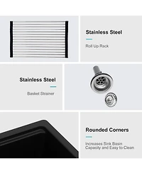 flynama 21x18x9.65inch Black Granite Composite Undermount Workstation Kitchen Sink