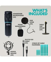 Movo PodPak2T 2-Pack Universal Xlr Condenser Microphone Podcasting Equipment Bundle for 2