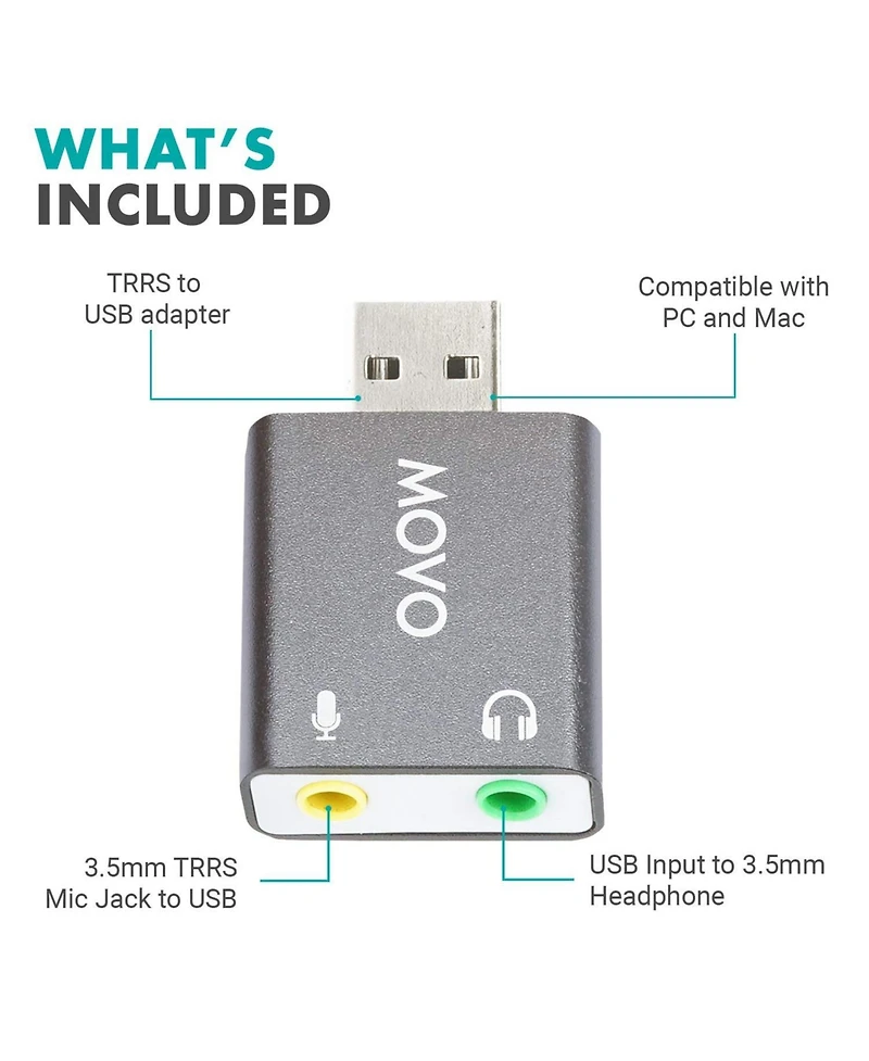 Movo Usb-AC1 Trrs Mic. to Usb 2.0 Sound Card Adapter