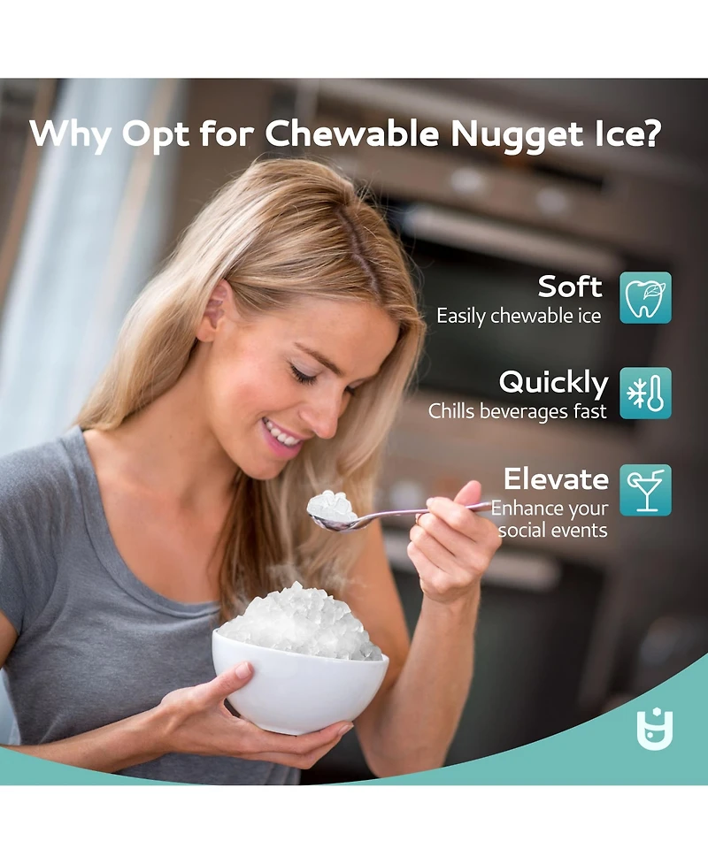 Euhomy 45-lb Per Day Nugget Ice Countertop Portable Ice Maker with 2lb Capacity and Auto-Cleaning