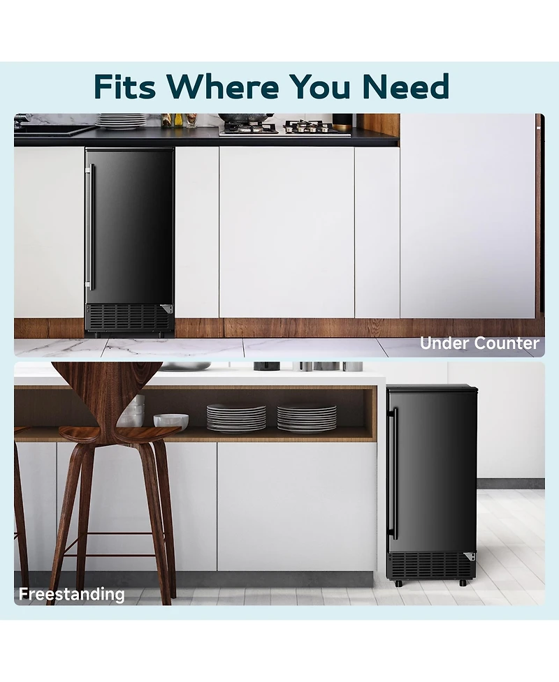 Euhomy 80-lb Ice Per day Black Freestanding Cubed Ice Maker with Lcd Control and Reversible Door