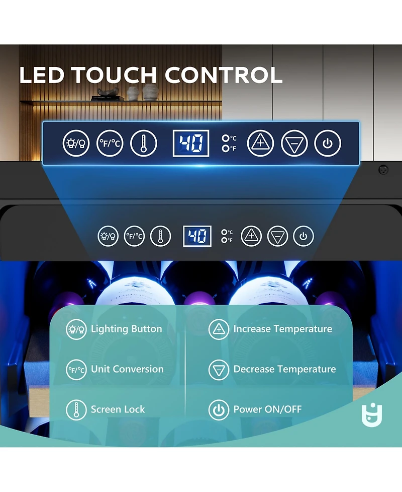 Euhomy 15-in 28Bottles Built-in/Freestanding Indoor Beverage Refrigerator in Black with Glass Door