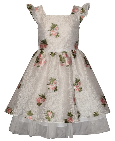 Bonnie Jean Girls' 7-16 Flutter Sleeve Crinkle Textured Floral Party Dress