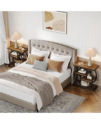 Tribesigns End Table Set of 2, 4-Tier Narrow Side Table, Wood Small Sofa Industrial Bedside for Bedroom