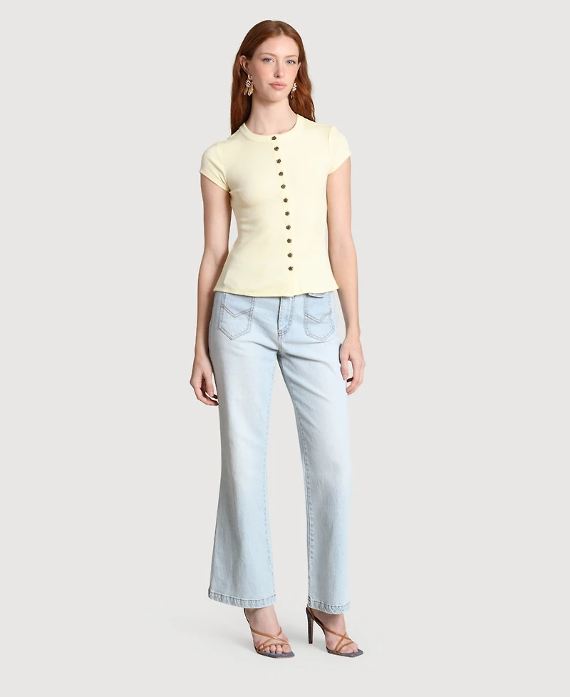 Avec Les Filles Women's Button-Front Crewneck Top