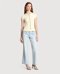 Avec Les Filles Women's Button-Front Crewneck Top