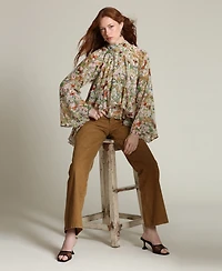 Avec Les Filles Women's Printed Tie Neck Top