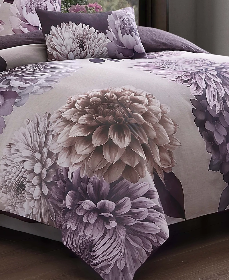 Bebejan Dahlia Bedding 100% Cotton Sateen 5 Piece Queen Size Reversible Comforter Set