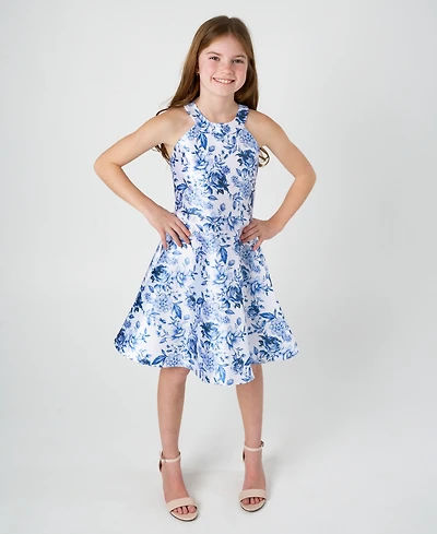 Rare Editions Girls' 7-16 Floral Mikado Sleeveless Dress