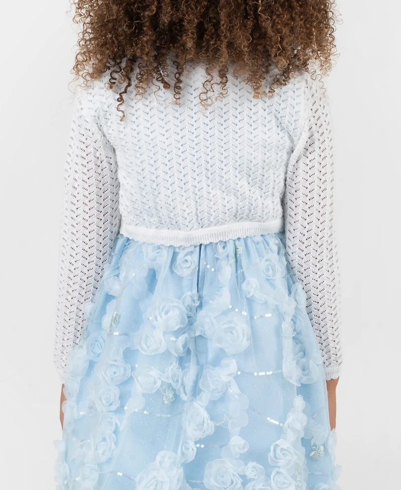 Rare Editions Girls' 2T-6X Crochet Knit Long-Sleeve Cardigan