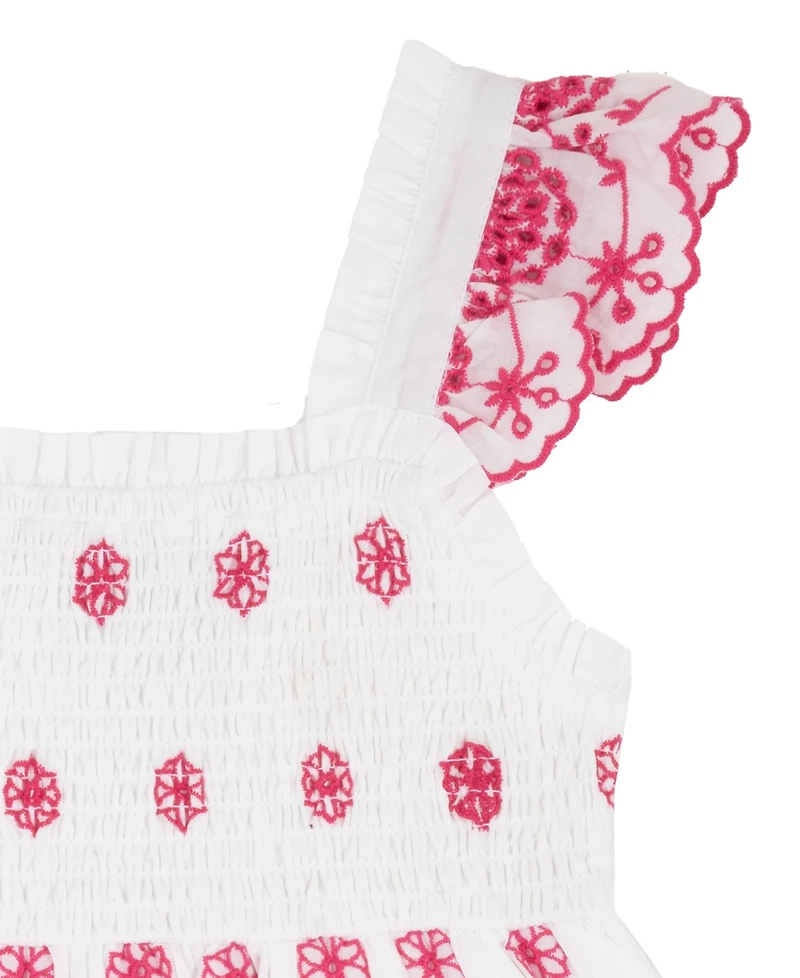 Rare Editions Girls' 2T-6X Cotton Eyelet Flutter-Sleeve Dress