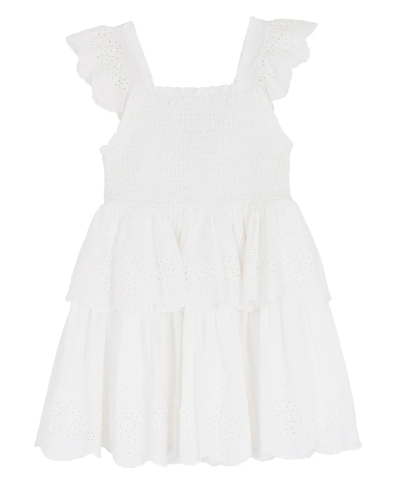 Rare Editions Girls' 7-16 Eyelet Flutter Sleeve Square Neck Dress