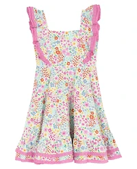 Rare Editions Girls' 2T-6X Knit Print Square Neck Dress