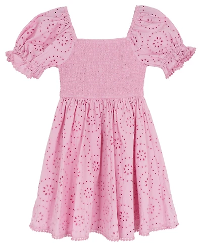 Rare Editions Girls' 7-16 Smocked Eyelet Square Neck Dress