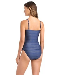 Draft Bleu By Rod Beattie Womens Shimmer V Neck Tankini Top Ruched Hipster Bottoms