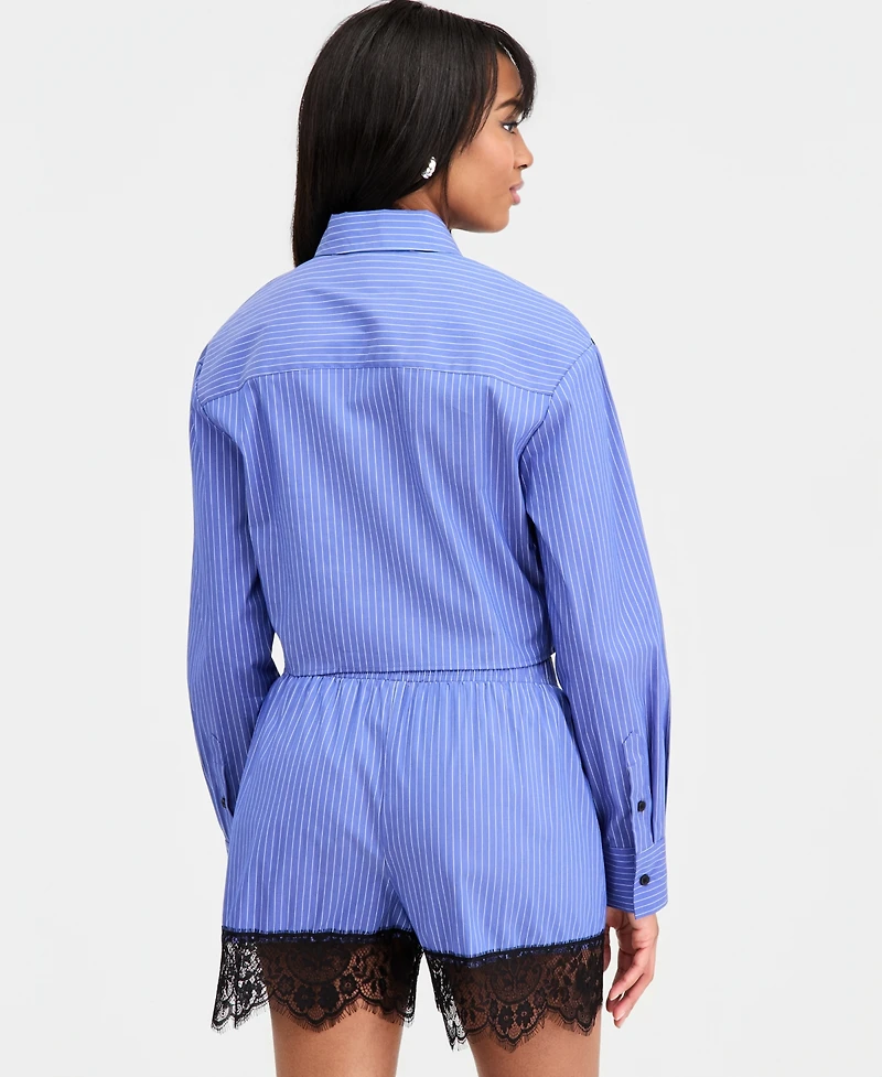 Bar Iii Women's Lace-Trim Cropped Shirt, Macy's Exclusive