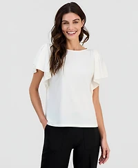 Anne Klein Women's Crewneck Cascade-Flutter-Sleeve Top