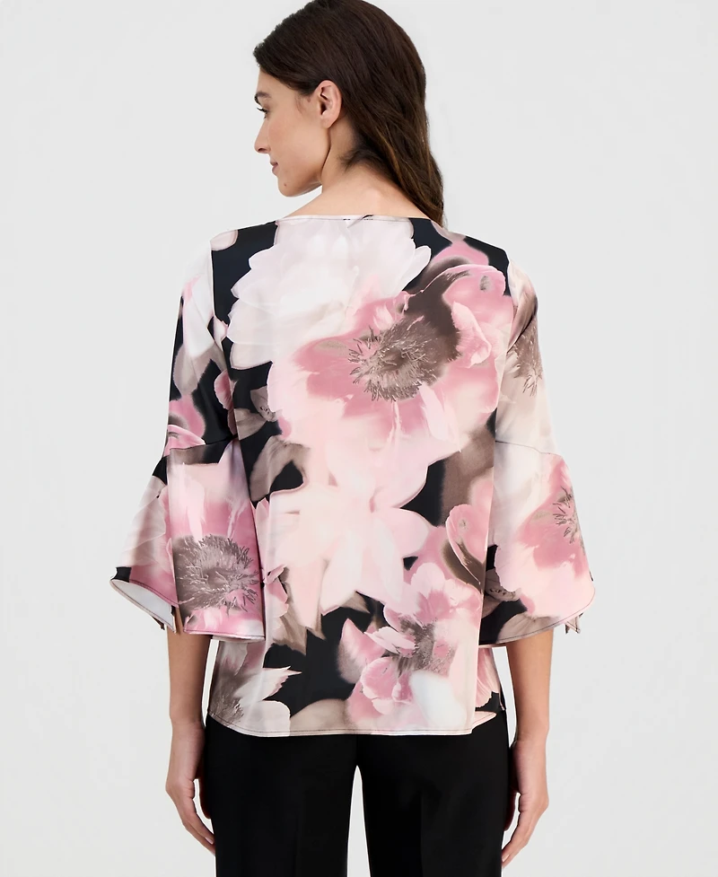 Anne Klein Women's Floral-Printed Flare Sleeves Blouse