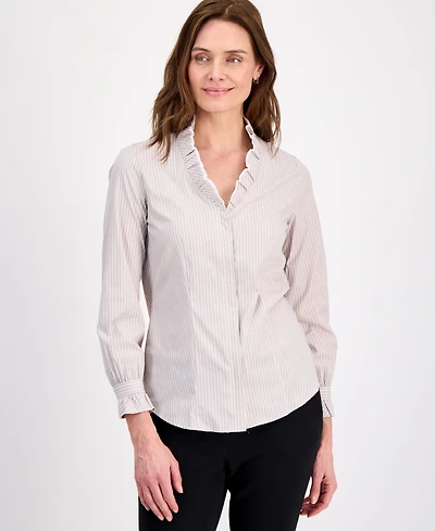 Anne Klein Women's Ruffled-Neck Long-Sleeve Blouse