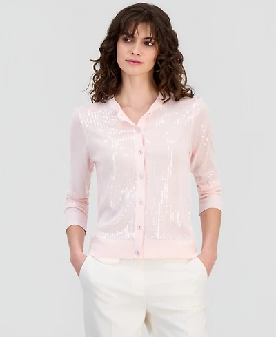 Anne Klein Women's Button-Front Sequin Cardigan