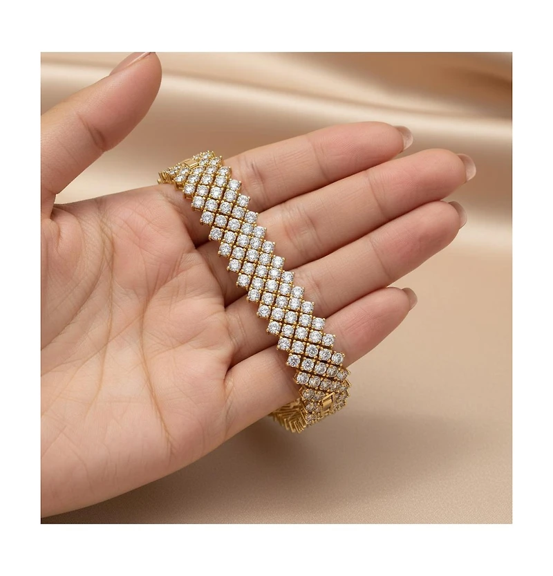 Sterling Silver 14K Gold Plated Clear Cubic Zirconia 4-Row Tennis Bracelet