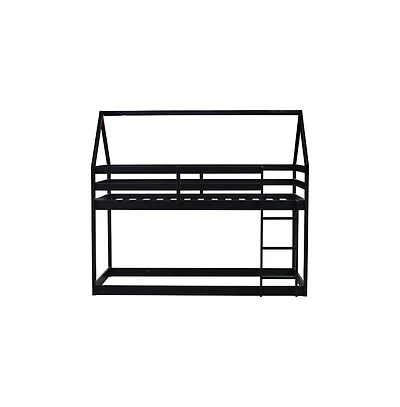 Cesicia Bunk Bed with Ladder and Guardrails Low-Height Rubber Wood Floor for Kids