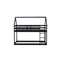 Cesicia Bunk Bed with Ladder and Guardrails Low-Height Rubber Wood Floor for Kids
