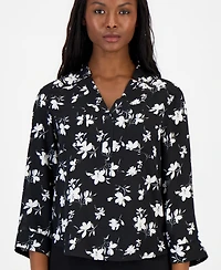 Anne Klein Essentials Petite Printed 3/4-Sleeve V-Neck Top