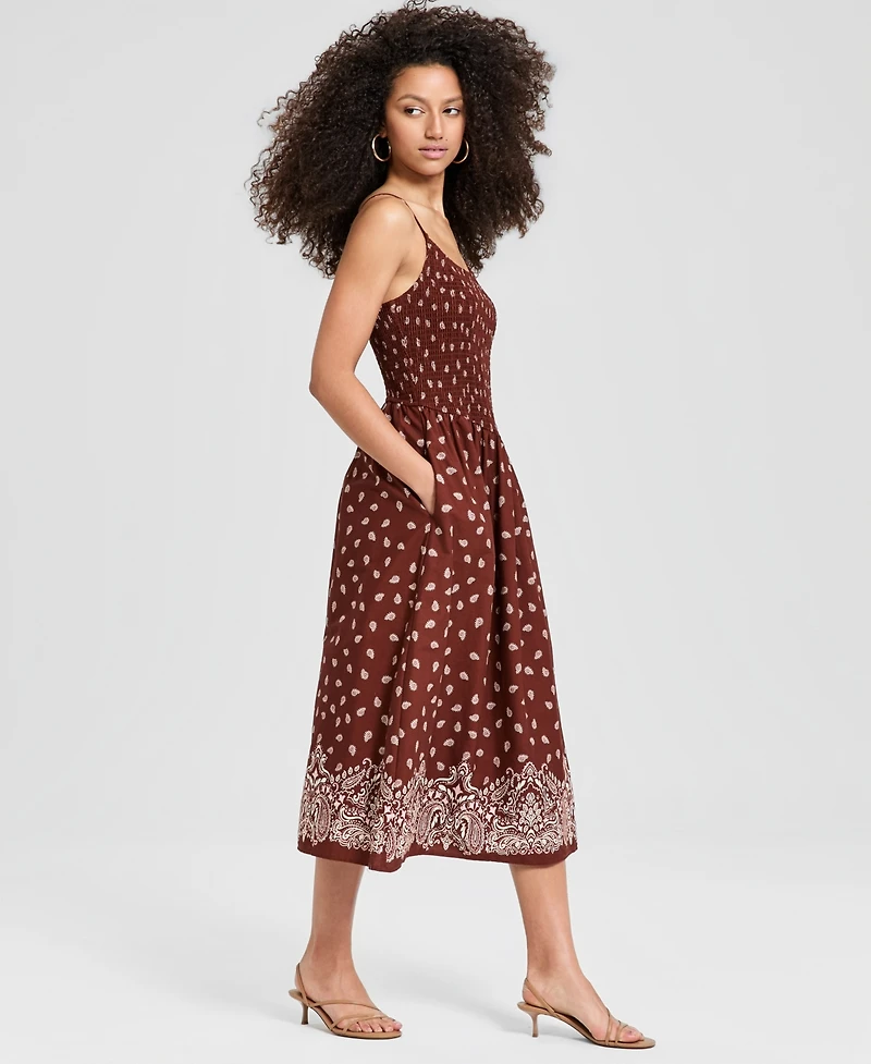 And Now This Women's Scoop-Neck Smocked Cotton Midi Dress, Macy's Exclusive
