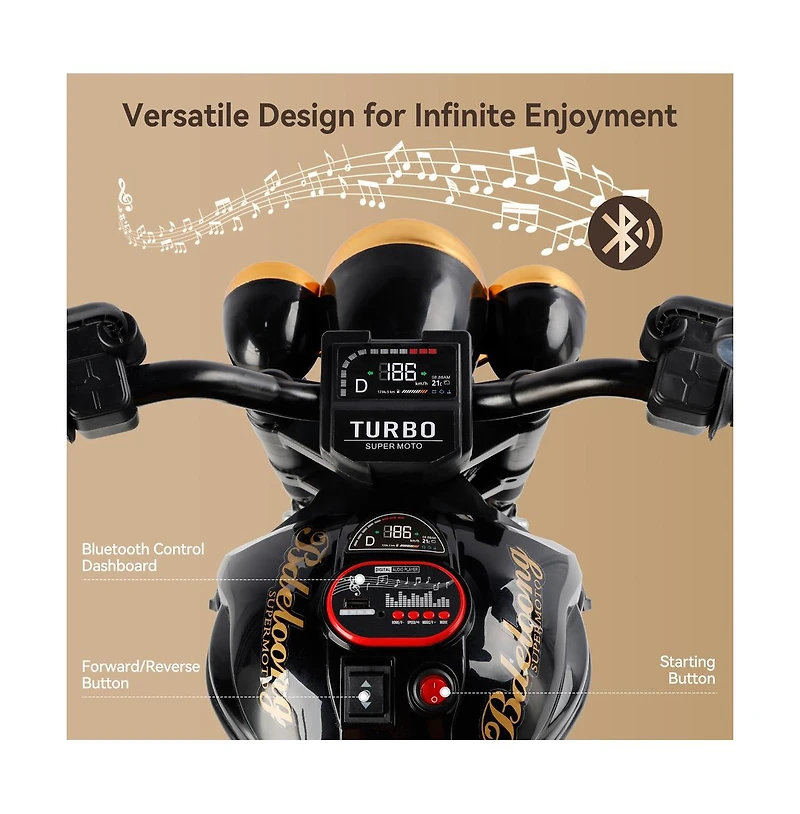 Bruce & Shark Dual Motor Kids Ride-On Motorcycle, 3-Wheel with Led Light Wide Tires