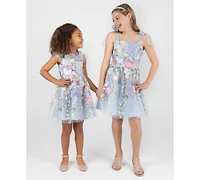 Rare Editions Girls' 7-16 3D Floral Embroidered Mesh Tie Strap Dress