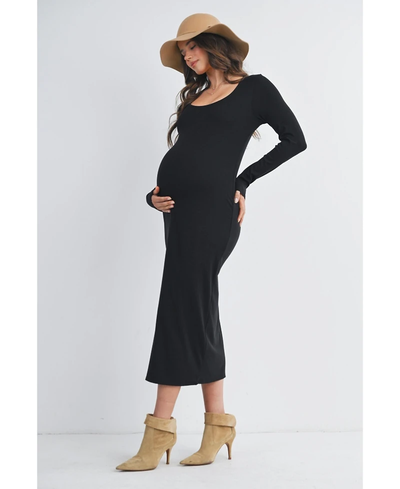 Hello Miz Maternity Long Sleeve Scoop Neck Midi Dress