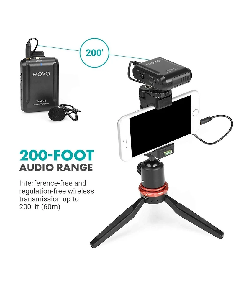 Movo Wmx-1 2.4GHz Wireless Lavalier Microphone System Compatible with Cameras and Smartphones
