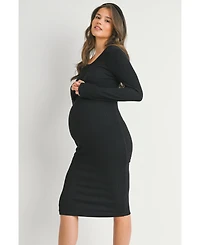 Hello Miz Maternity Bodycon Ribbed Knit Long Sleeve Dress