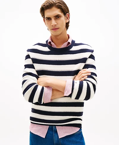 Tommy Hilfiger Men's Crewneck Crochet Block Stripe Sweater