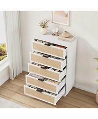 gaomon 5 Drawer Rattan Dresser for Bedroom, Integrated Cabinet Body & Legs Design