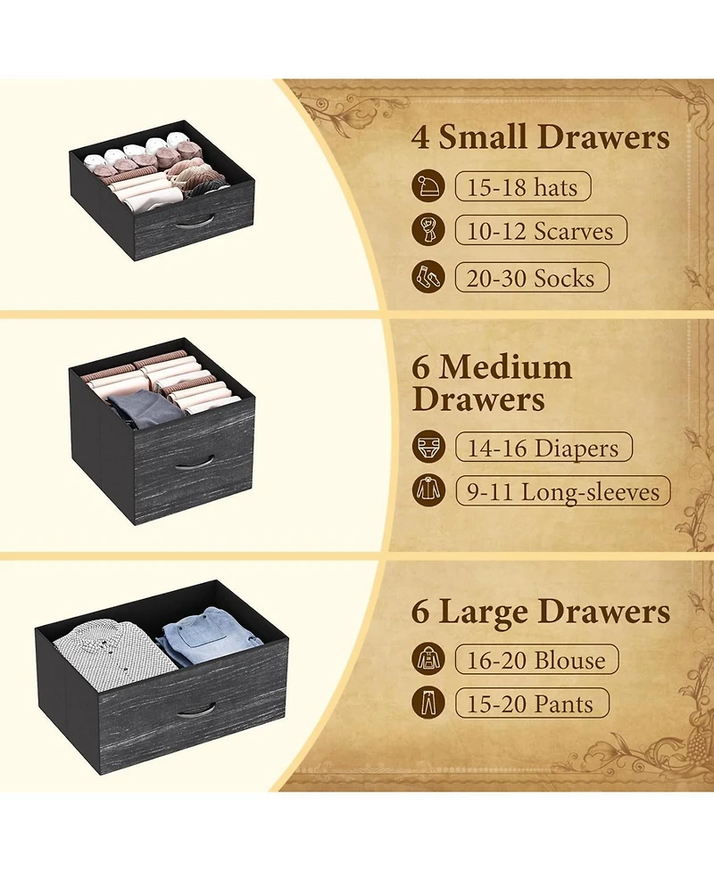 gaomon 48" Fabric Storage Chest, Steel Frame, Wood Top, Closet 15-Drawer Modern Tall Dresser